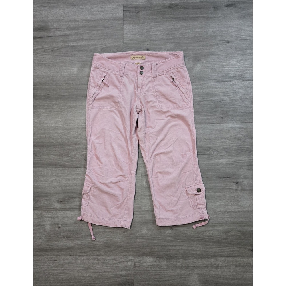 Vintage Y2K Aeropostale Pink Cotton Corduroy Cargo Capri Pants Women's Size 7/8